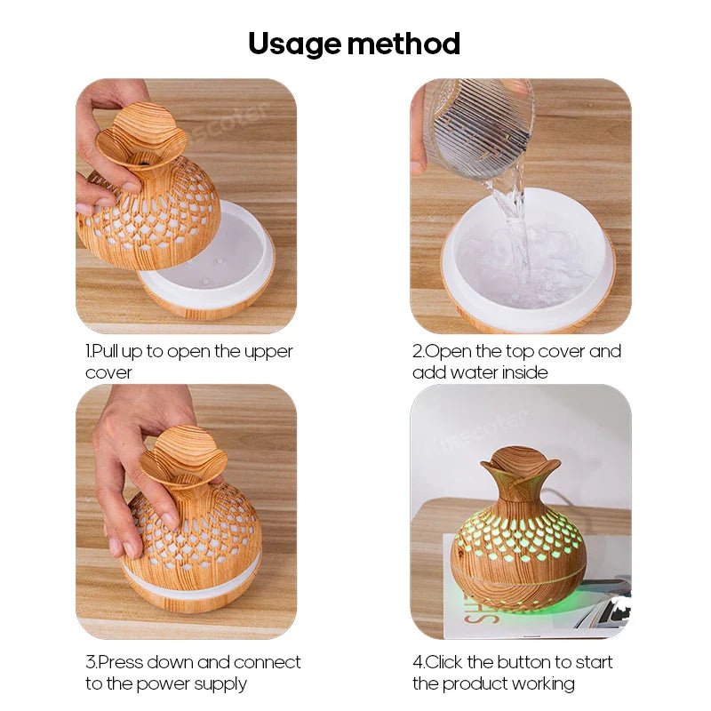 Wood Grain USB Aroma Humidifier 300ml Atomizer ATHLEXES