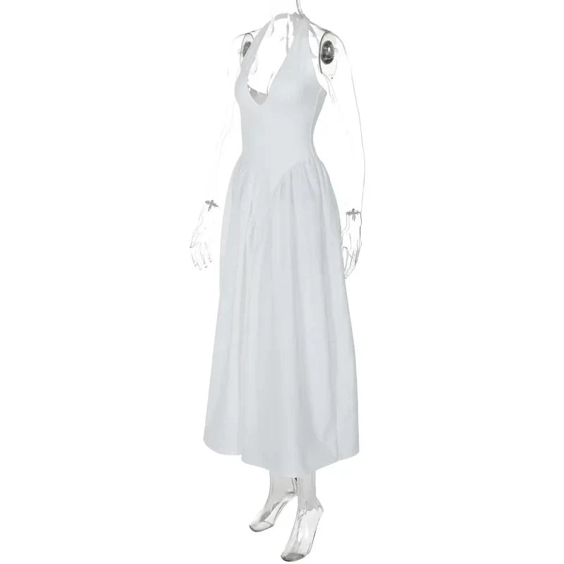 Chic White Backless Halter Dress for Summer Events ATHLEXES