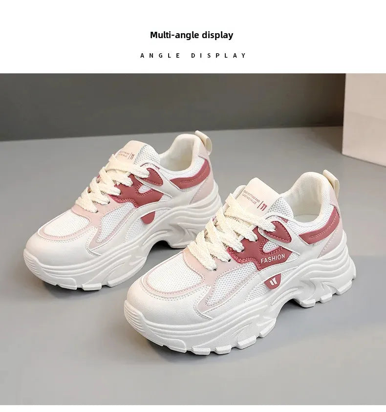 QRJ06 New 2024 Spring Summer Fashionable Korean Style Women's Shoes With Thick Sole Increased Height Breathable Mesh Shoes ATHLEXES