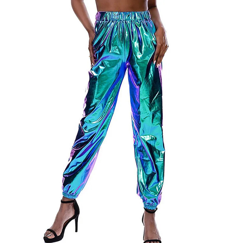 Shiny Holographic High Waist Jogger Pants for Women ATHLEXES