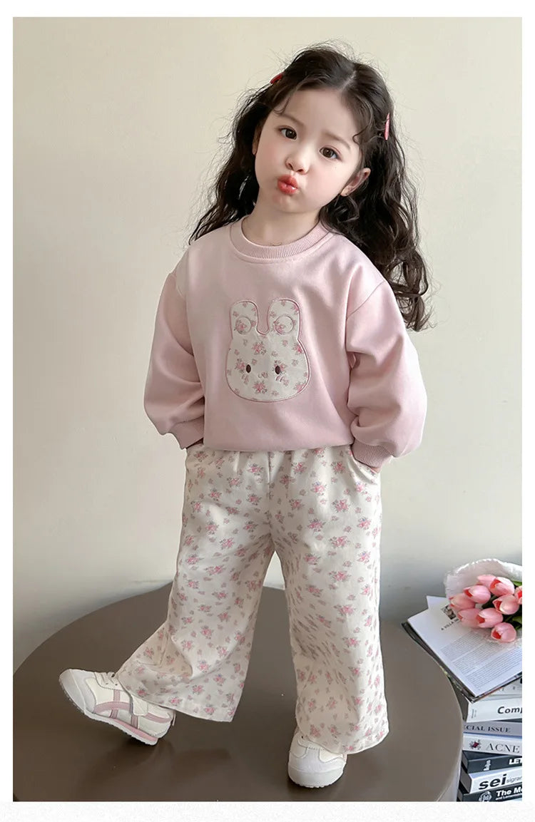 Floral Bunny Hoodie and Trousers Set for Girls ATHLEXES