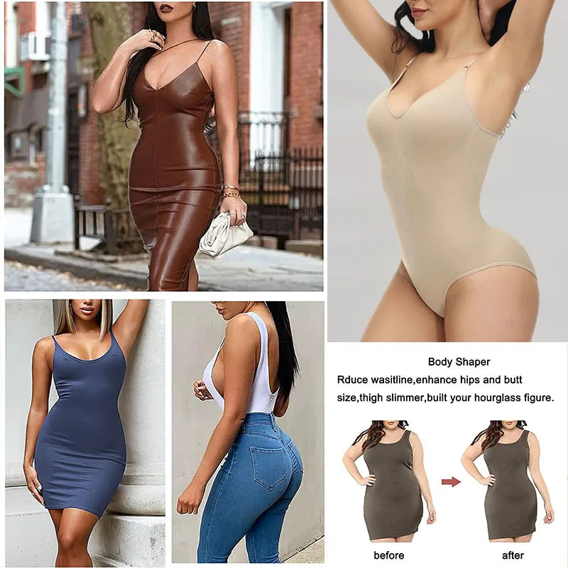 Super Sale V Neck Spaghetti Strap Bodysuit Compression Body Suits Open Crotch Shapewear Slimming Body Shaper Smooth Out Bodysuit ATHLEXES