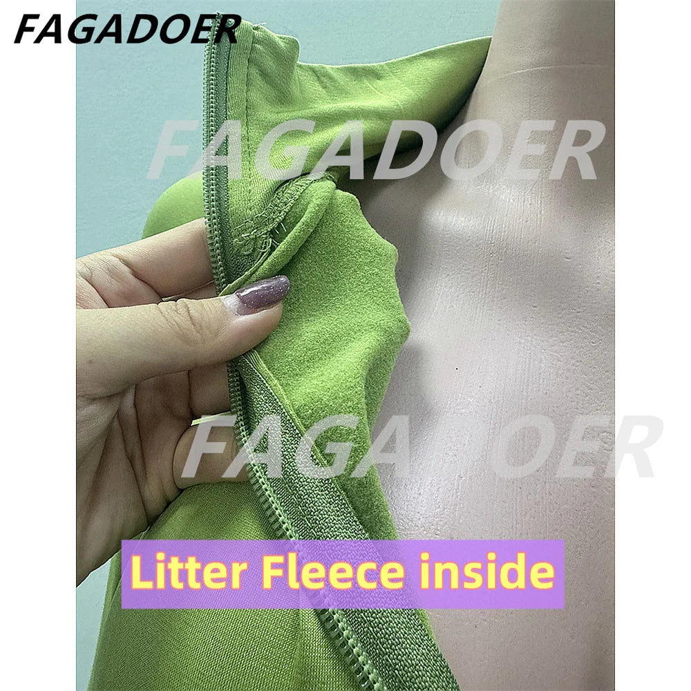 FAGADOER Casual Zip Pocket Crop Top & High Waist Leggings Set ATHLEXES