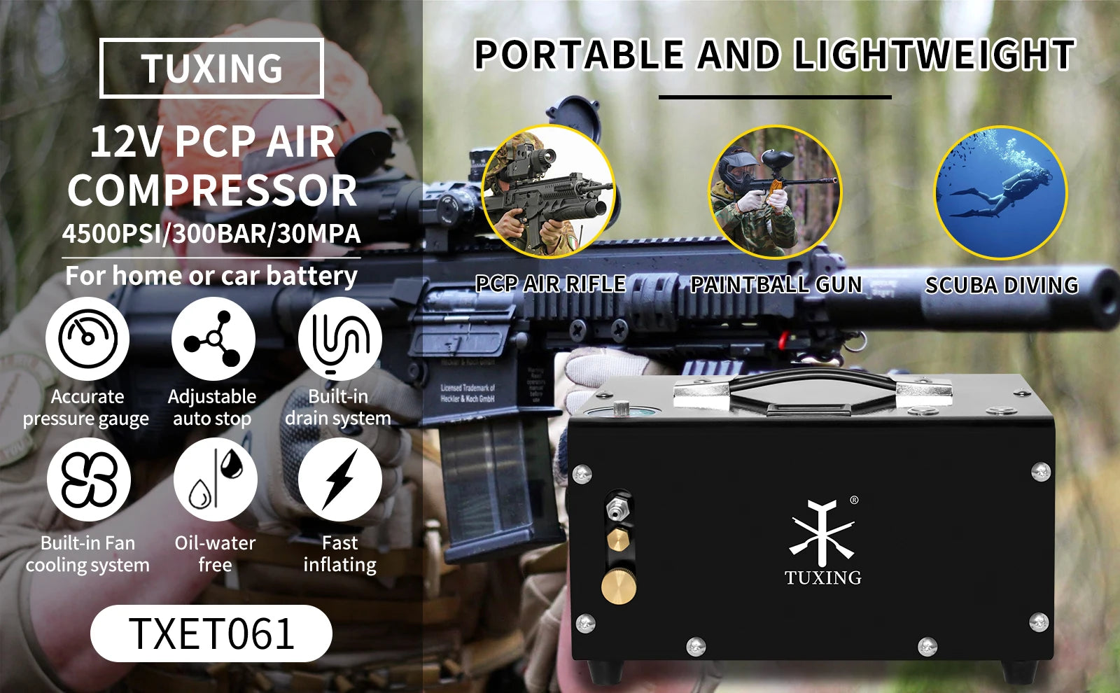 TUXING 300Bar Portable PCP Air Compressor ATHLEXES