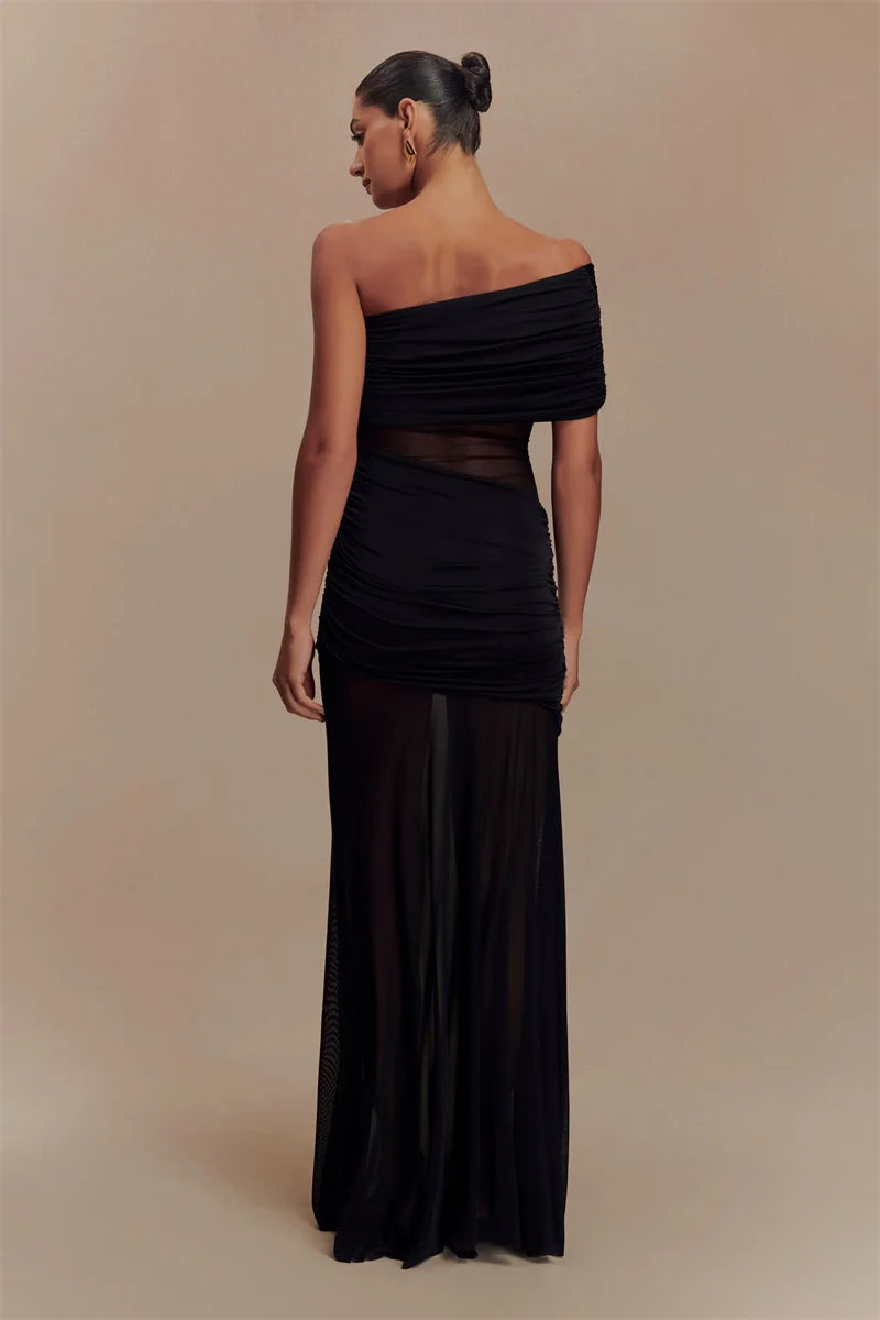 Chic Off-Shoulder Mesh Maxi Dress for Women ATHLEXES