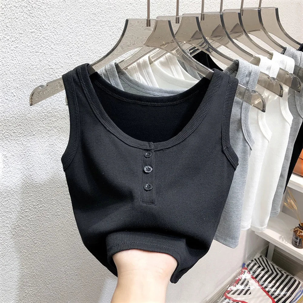 Chic Ribbed Button-Down Tank Top for Women ATHLEXES