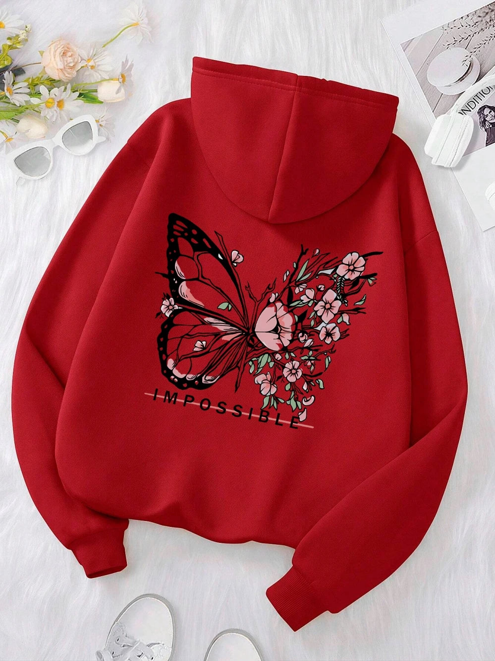 Rose Butterfly Graphic Hooded Sweatshirt ATHLEXES