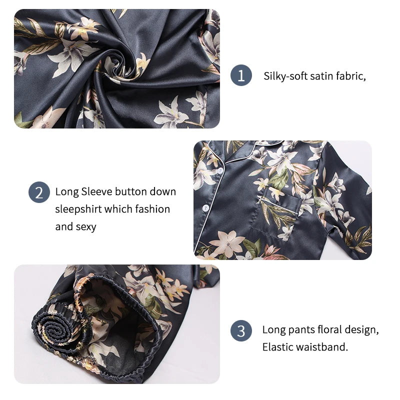 Autumn Pajama Women Silk Satin Set ATHLEXES