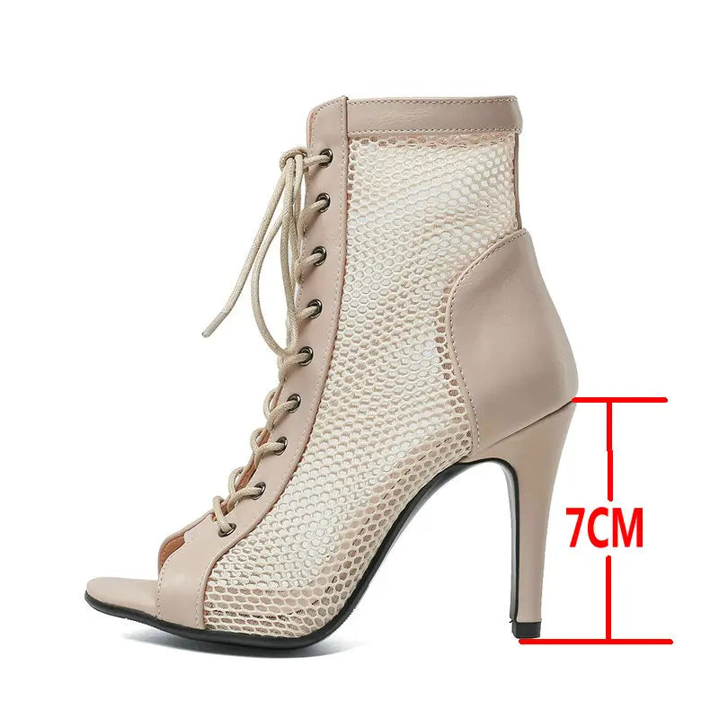 Hollow Mesh Peep Toe Stilettos: Summer High Heel Fashion ATHLEXES
