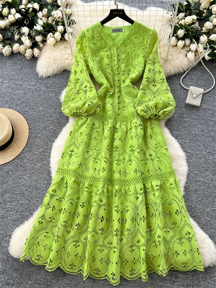 Chic French Lace Ruffle Dress for Women ATHLEXES