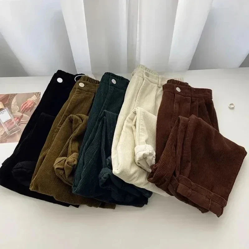 Chic Retro High Waist Corduroy Pants for Timeless Style ATHLEXES