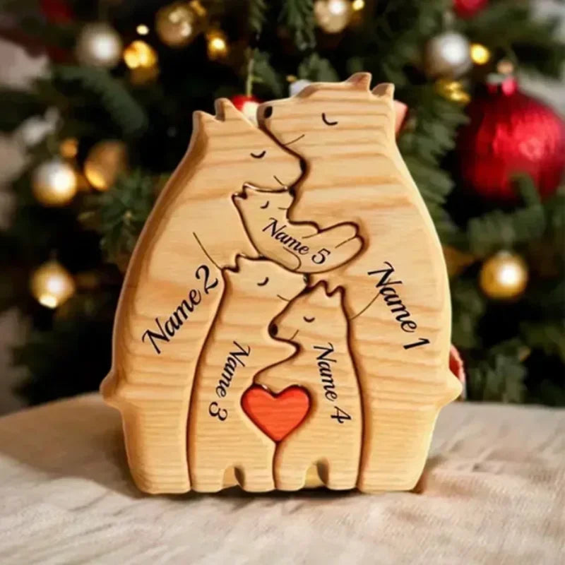 Personalized Wooden Bear Family Puzzle Decor Gift ATHLEXES