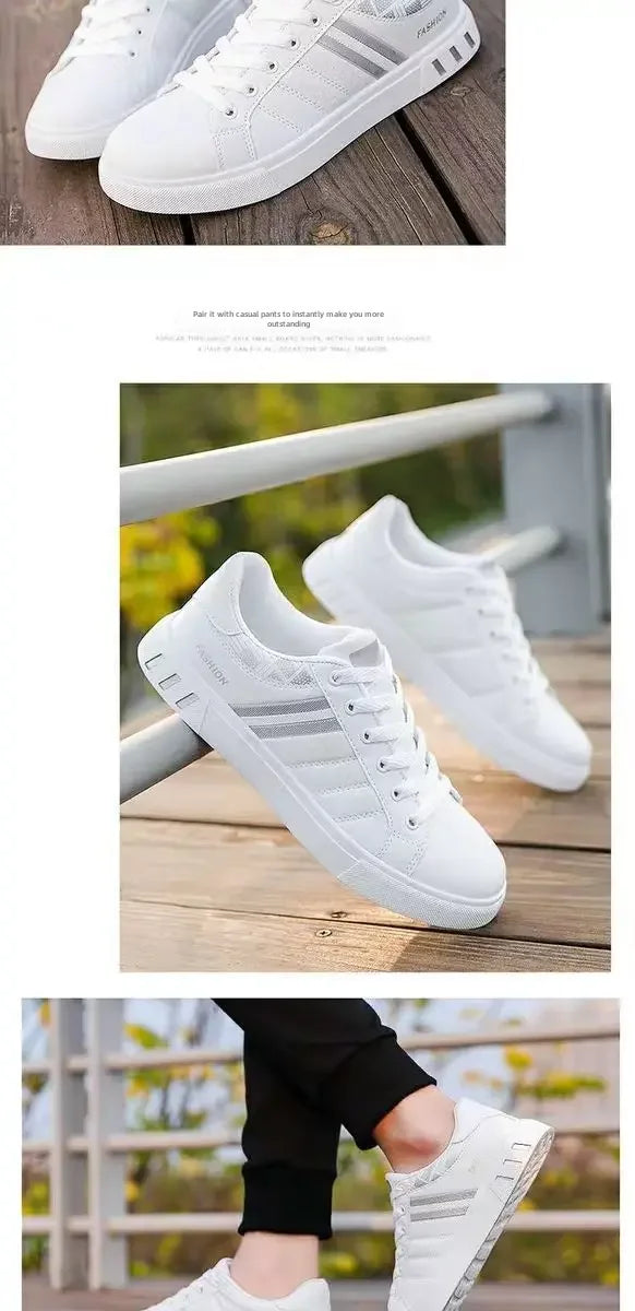 Trendy Korean Style Men's White Versatile Casual Shoes Comfortable Eva Sole Rubber Upper Summer Flat Shoes For Students ATHLEXES