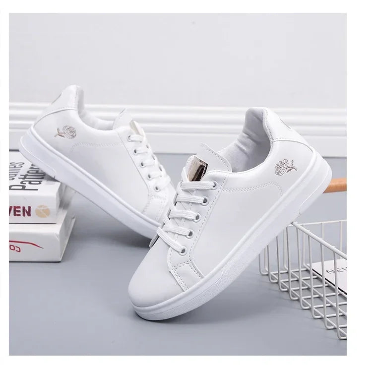 Elegant Lace-Up Women’s Embroidered White Sneakers ATHLEXES