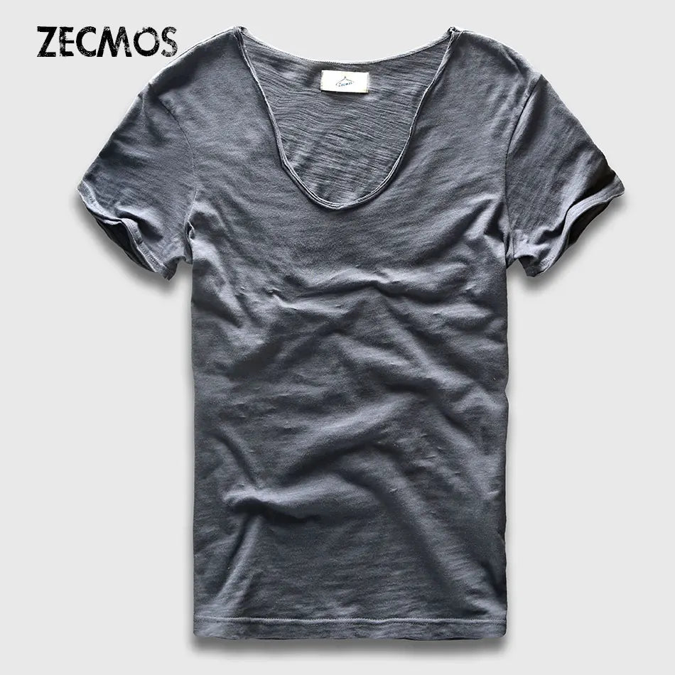 VogueFit Solid Cotton V-Neck Slim Fit T-Shirt for Men ATHLEXES