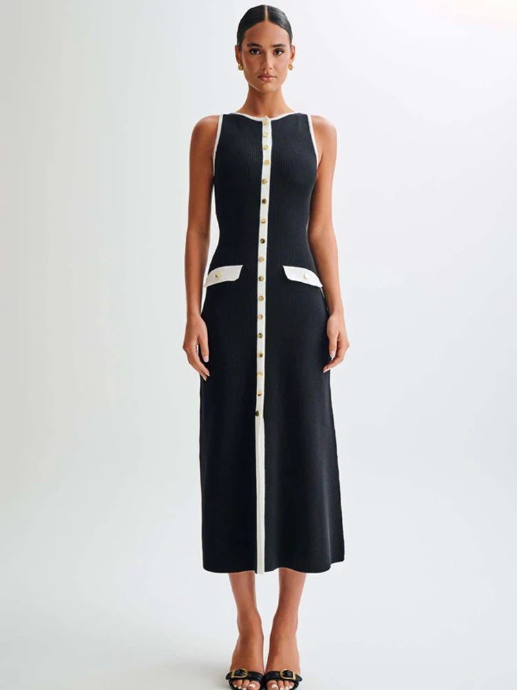 Elegant Knit Ribbed Maxi Dress with Pockets ATHLEXES