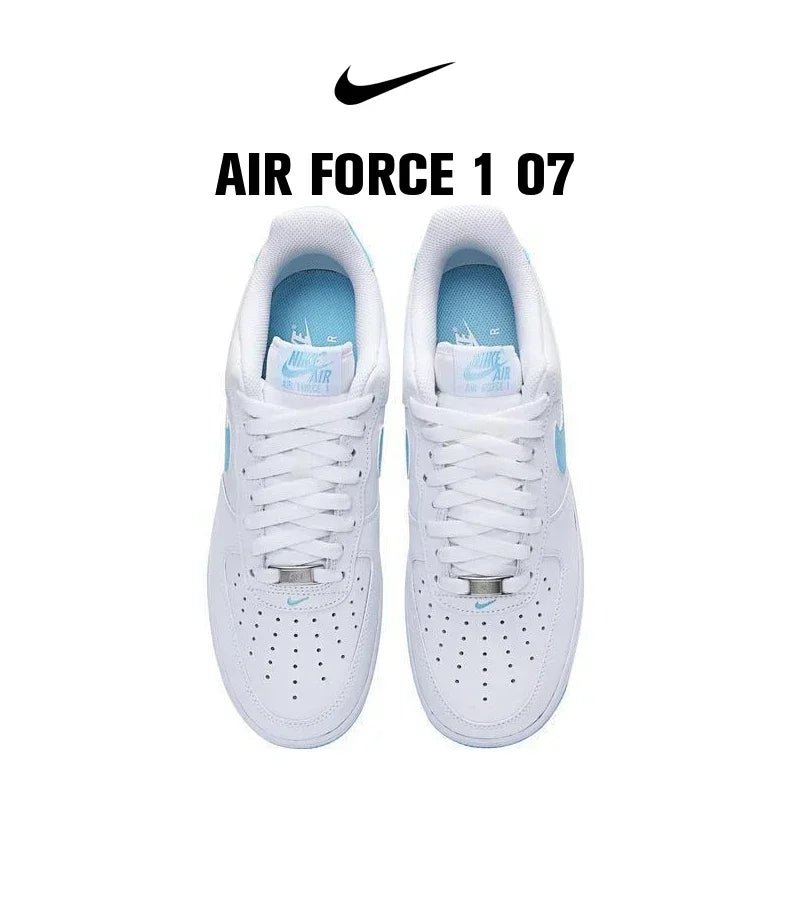 Nike Air Force 1 Low '07 White Aquarius Blue FQ4296-100 Shock Absorption Mens Womens Low Top Board Shoes ATHLEXES