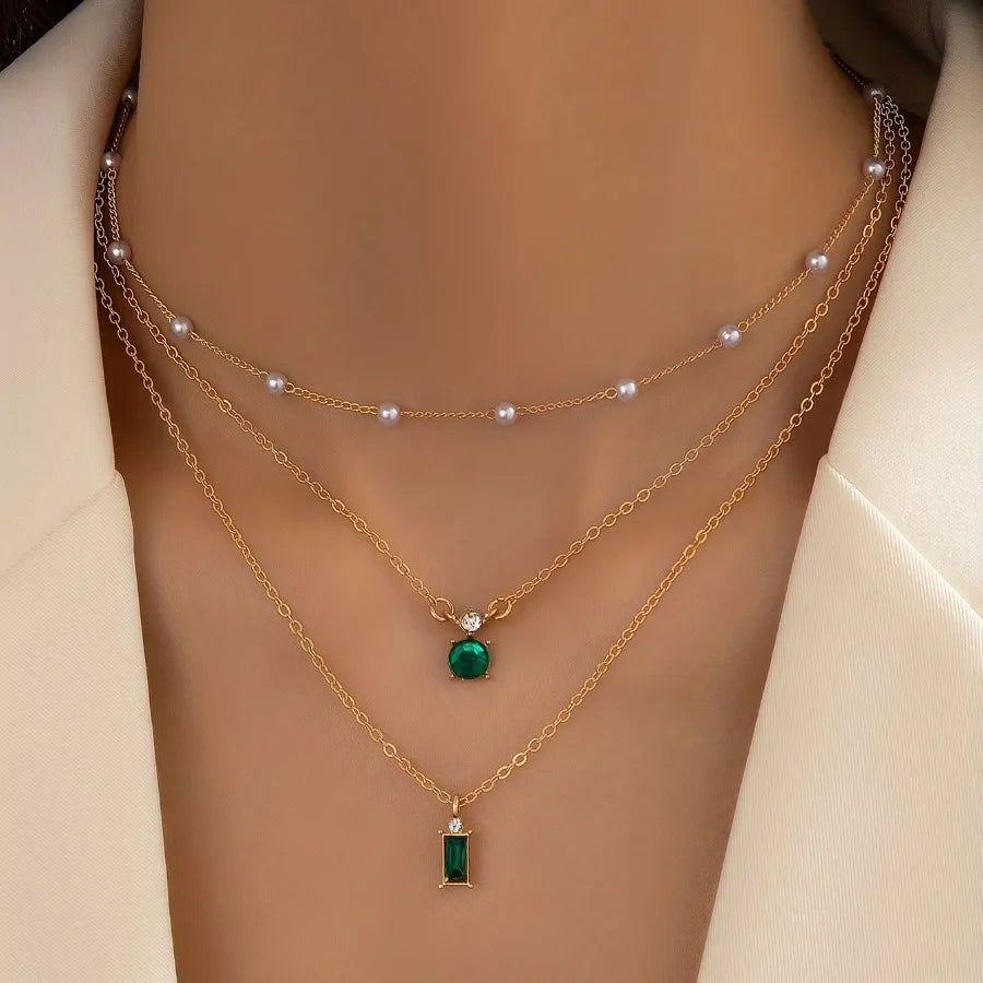 Emerald Elegance Layered Pearl Necklace ATHLEXES