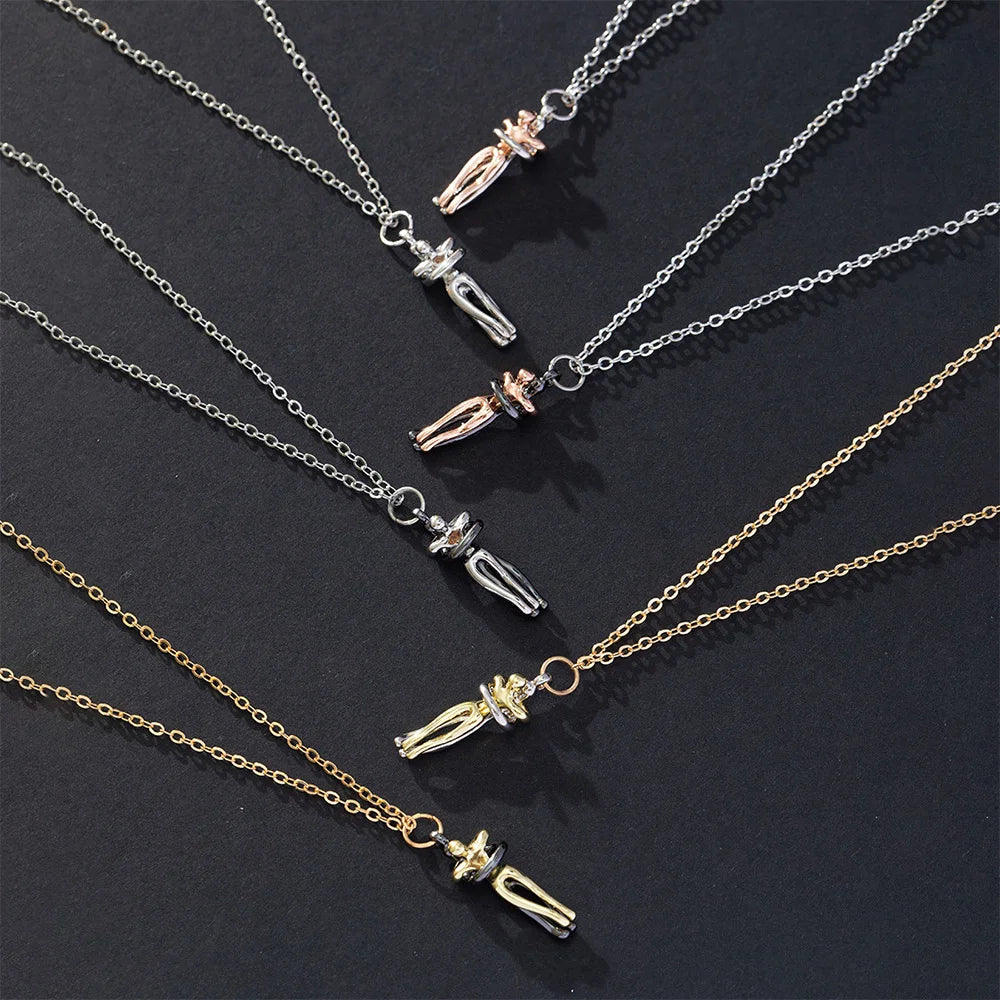 Chic Black Hug Pendant Necklace for Couples ATHLEXES