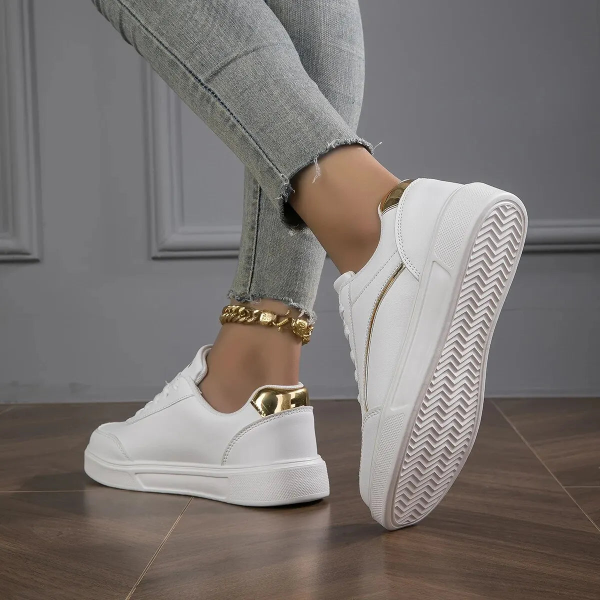 Chic Heighten Faux Leather Lace-Up Skate Sneakers ATHLEXES