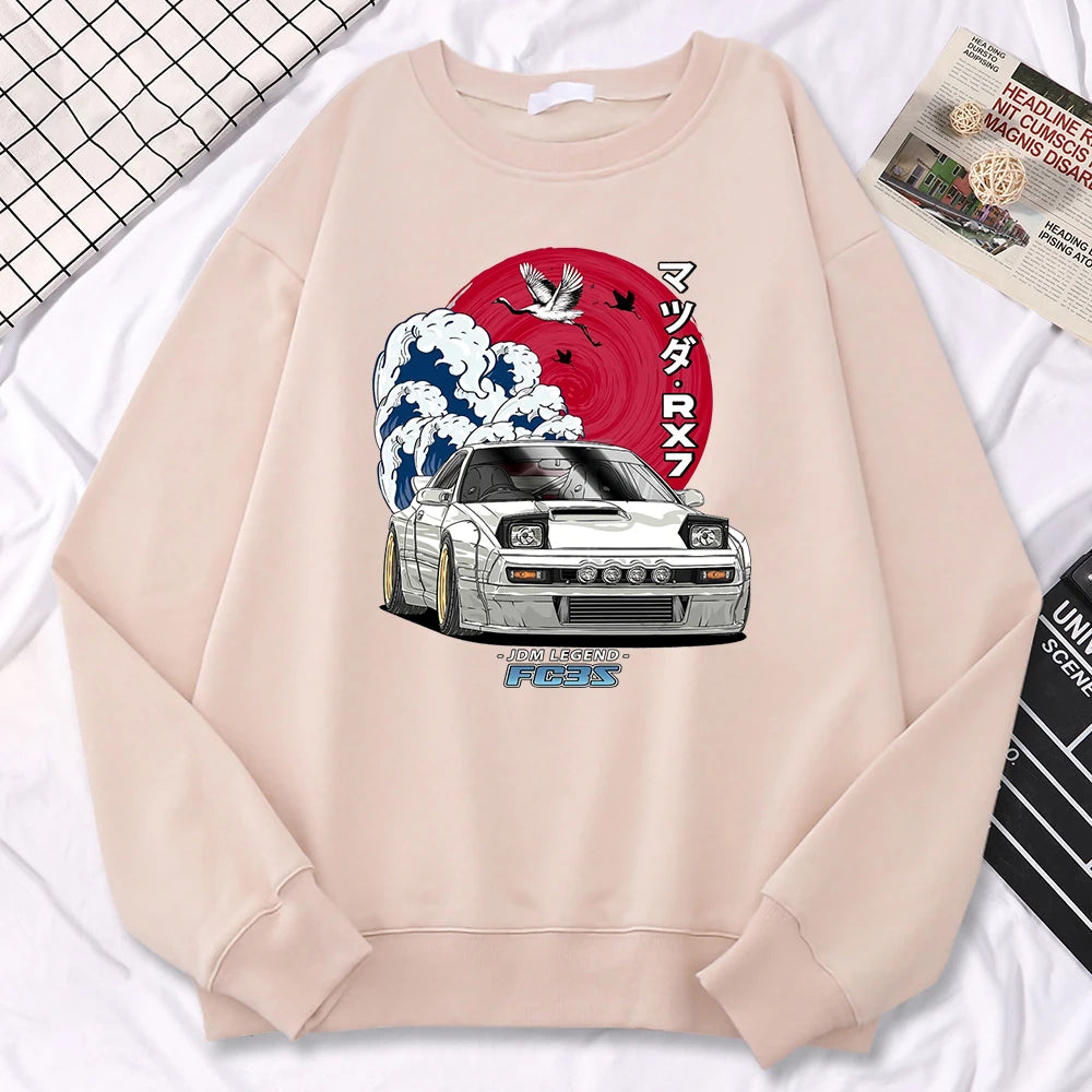 Japanese Crane Sunset Fleece Pullover Sweatshirt ATHLEXES
