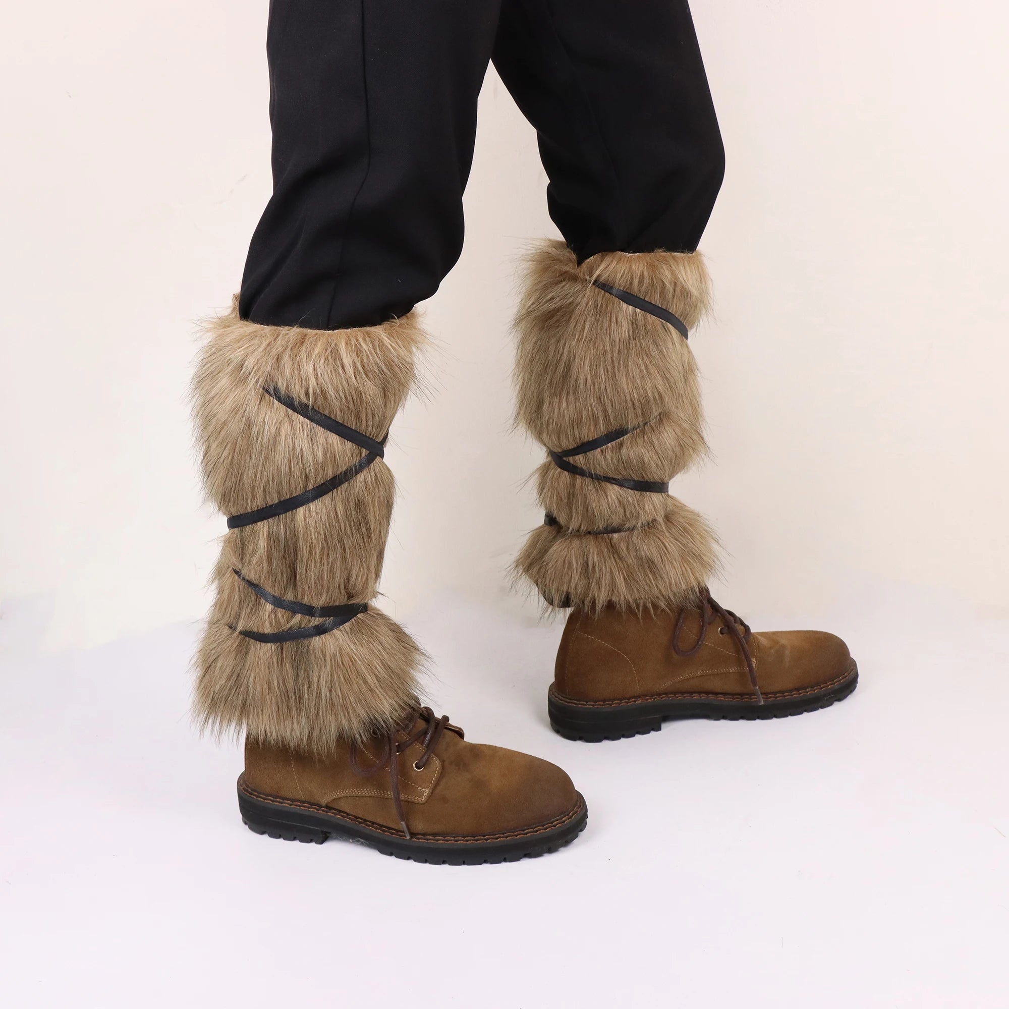 Men's Medieval Imitation Fur Warm Leggings Cosplay Boots ATHLEXES