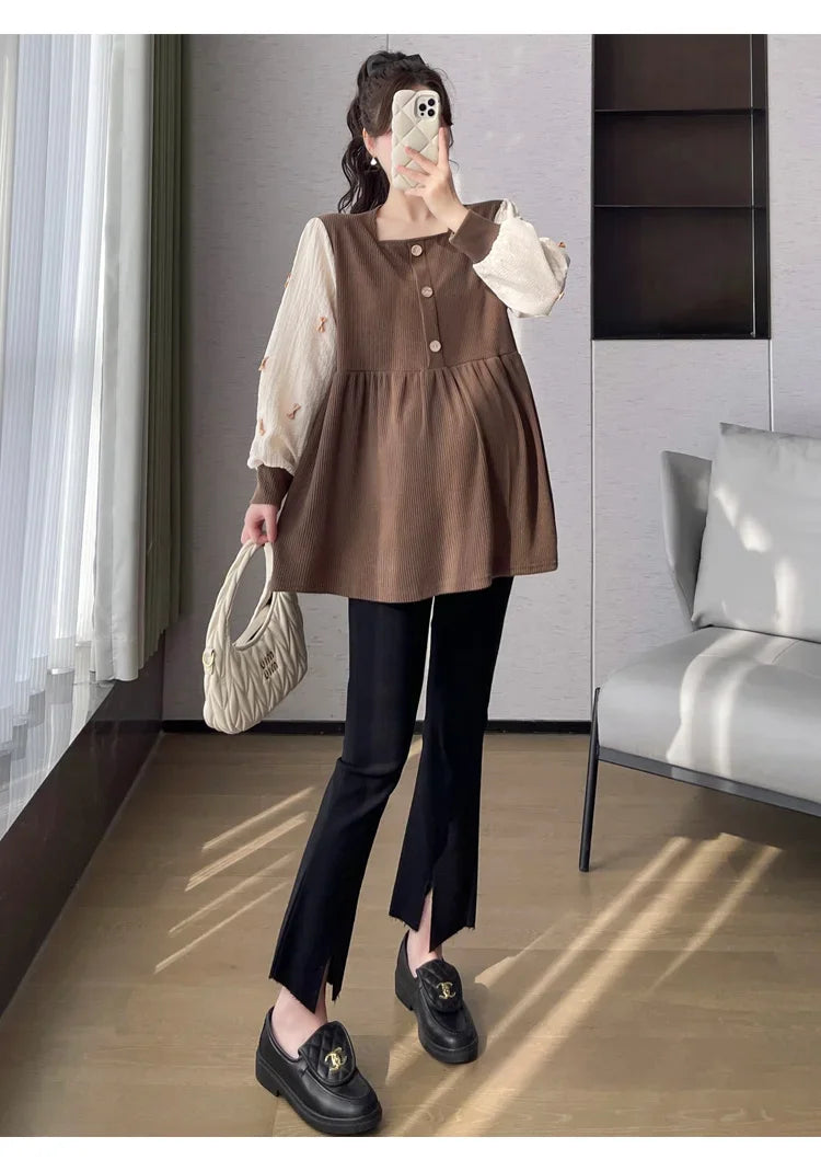 Chic Spring Maternity Patchwork Blouse ATHLEXES
