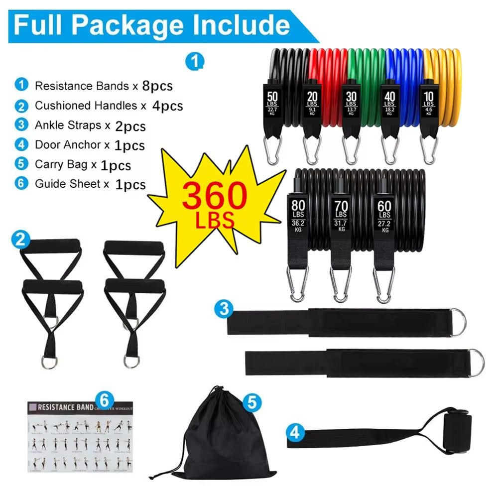 360Lbs Fitness Exercises Resistance Bands Set Elastic Tubes Pull Rope Yoga Band Training Workout Equipment for Home Gym Weight ATHLEXES