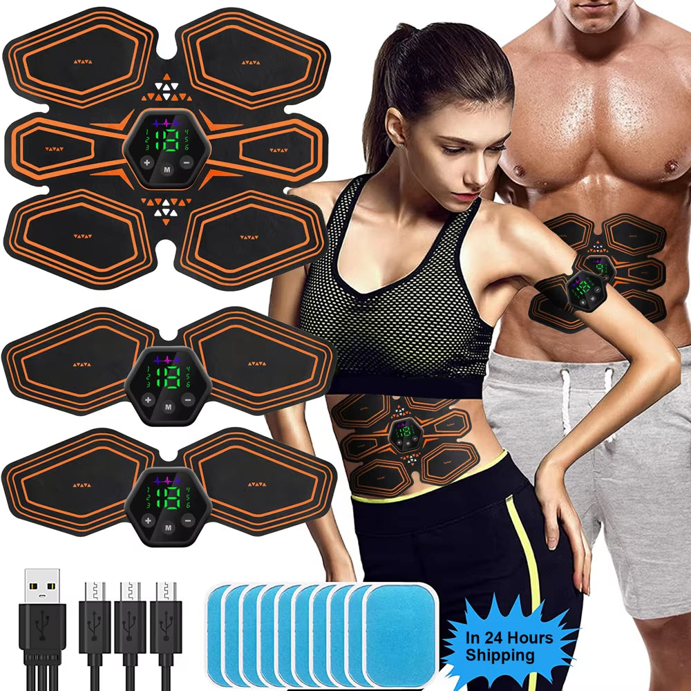 Abdominal Muscle Stimulator Trainer USB Connect Hip EMS Abs Fitness Electrostimulator Toner Exercise LED 6M 19 Level ATHLEXES