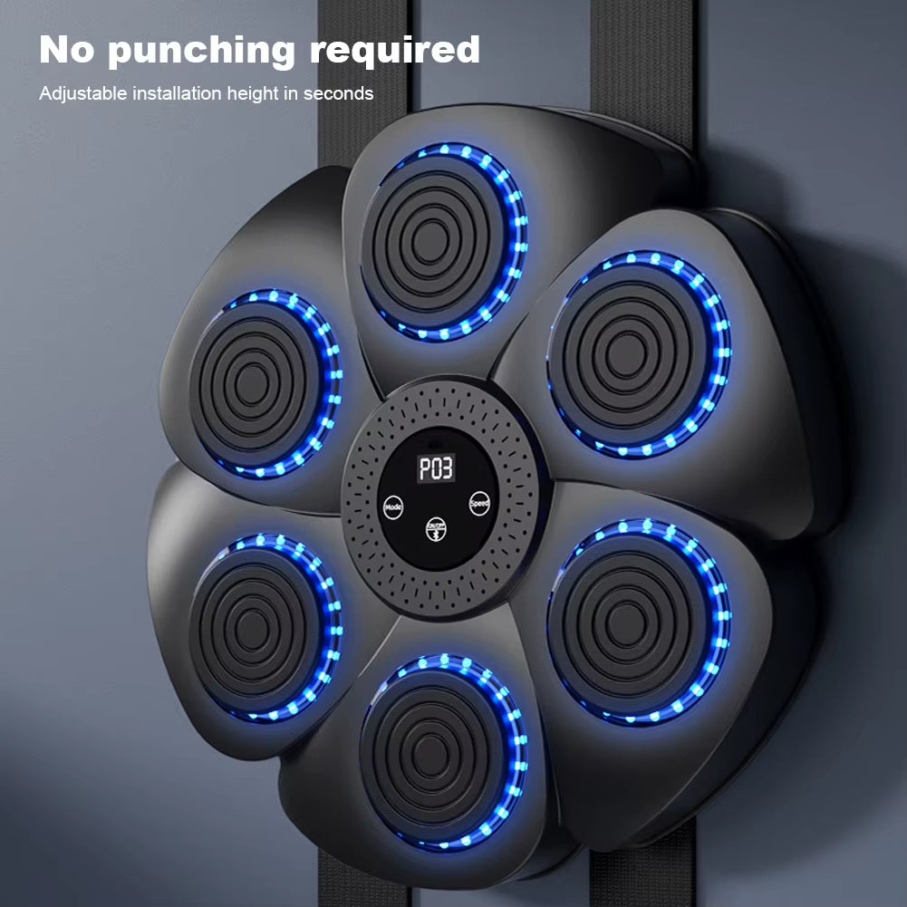 Music Boxing Machine Boxing Reaction Wall Target Adjustable Smart Bluetooth-Compatible Boxing Machine RGB Light for Home Workout ATHLEXES