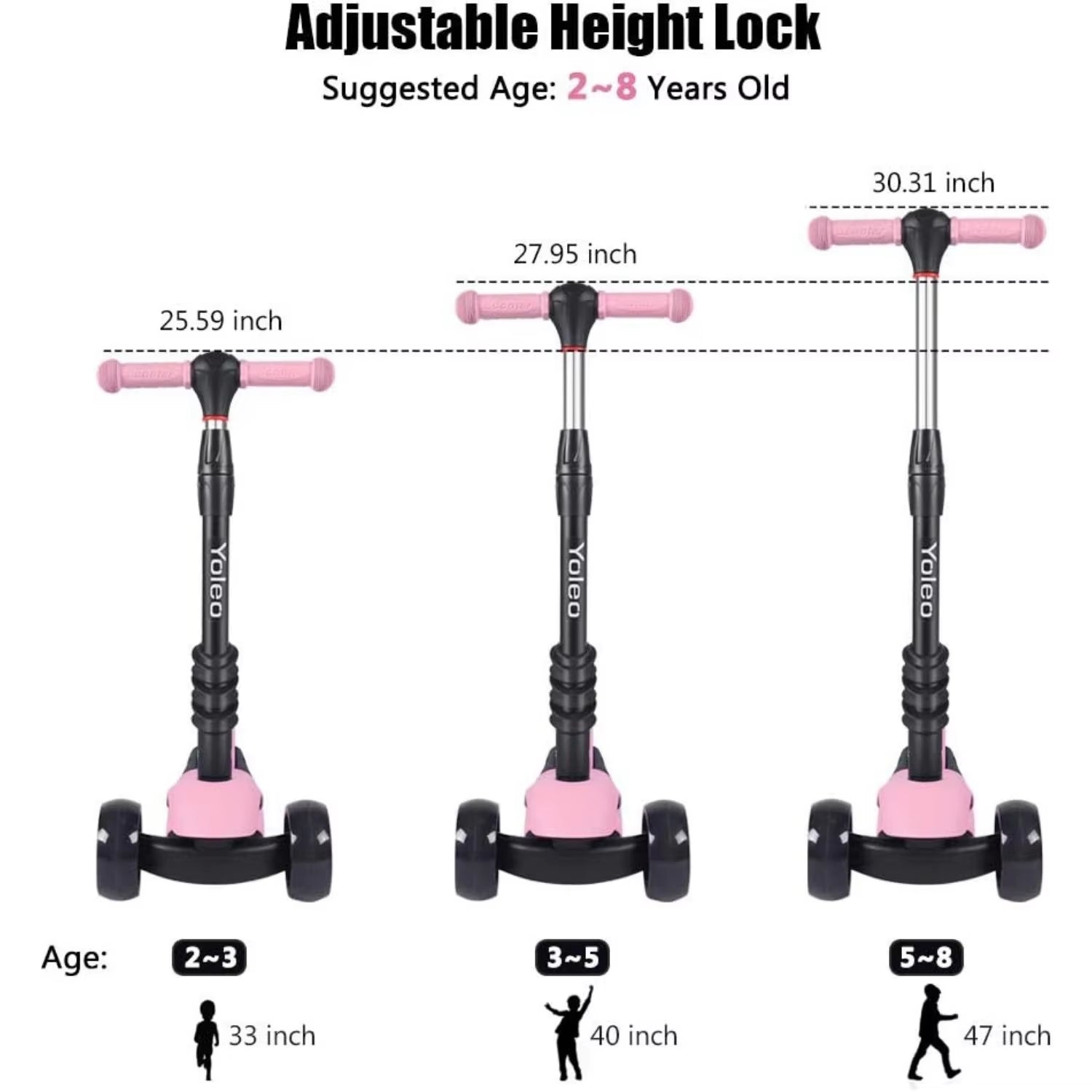 Kids Three Wheel Kick Scooter, LED Flashing Wheels, Height Adjustable, 3-In-1 Lightweight Children'S Scooter for Aged 2-8 ATHLEXES