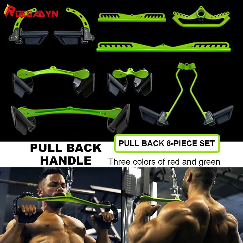 8 Piece Set Fitness Lat Pull down T Handle Bar Rowing Rotating V-Bar Pulley Cable Machine Handle Grip Gym Equipment Back Trainer ATHLEXES