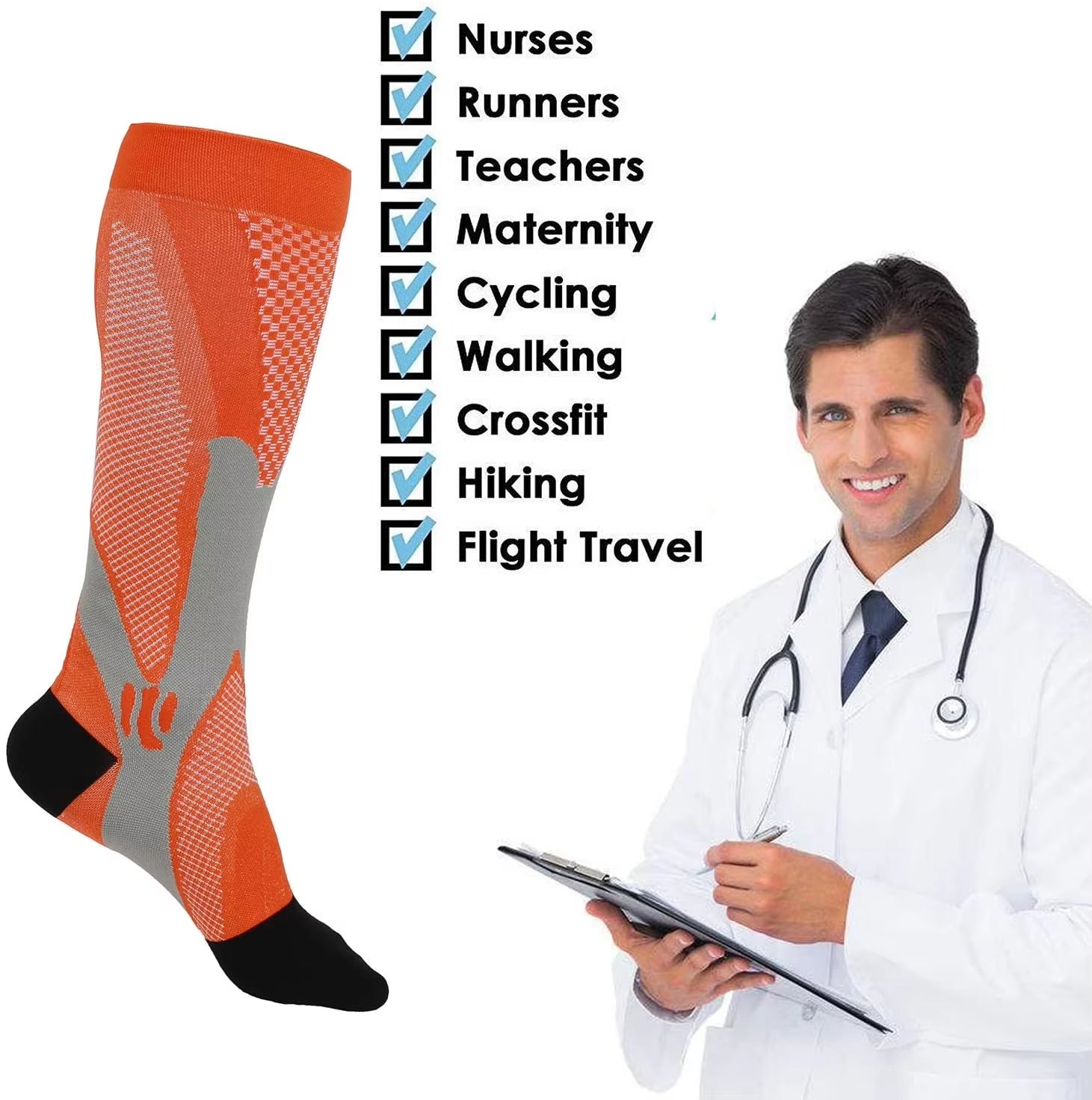 3/6/7 Pairs Compression Socks Women Men 30 Mmhg Comfortable anti Fatigue Athletic Nylon Medical Nursing Sport Running Stockings ATHLEXES
