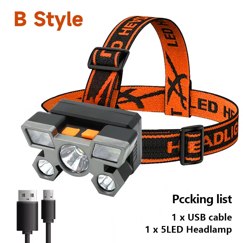 5 LED Flashlight Rechargeable with Built in Battery Strong Light Camping Adventure Fishing Head Light Headlamp ATHLEXES