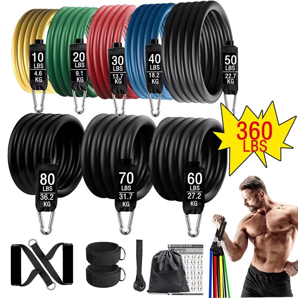 360Lbs Fitness Exercises Resistance Bands Set Elastic Tubes Pull Rope Yoga Band Training Workout Equipment for Home Gym Weight ATHLEXES