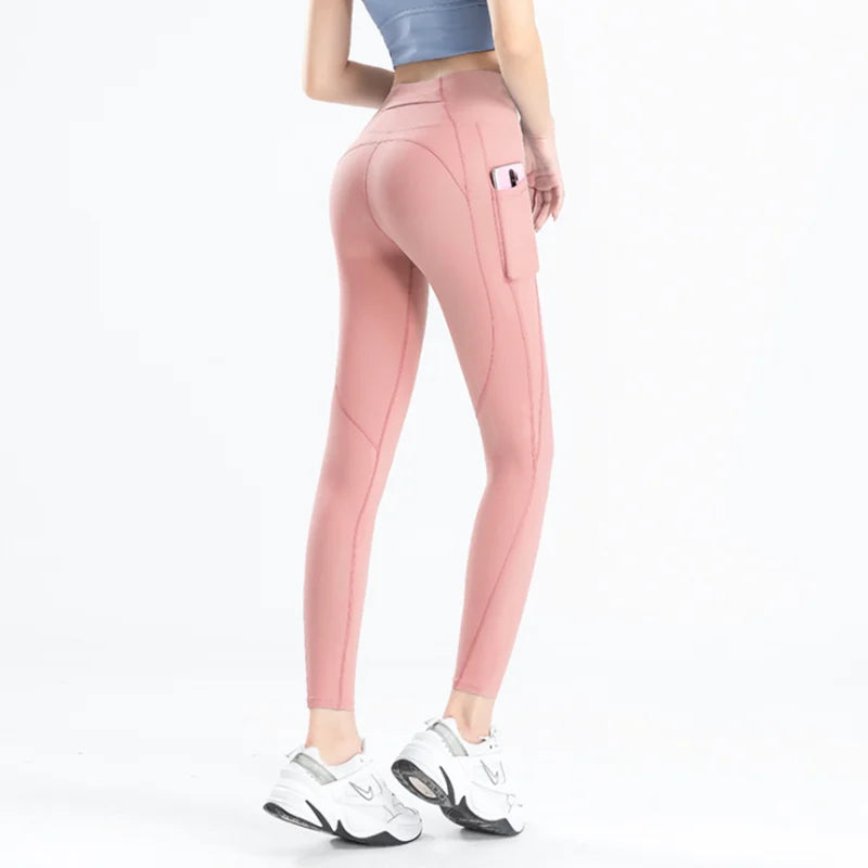 Women Yoga Pants Naked Feeling Stretchy Sports Tights Pocket High Waist Leggings Running Fitness Leggings Workout Gym Clothing ATHLEXES