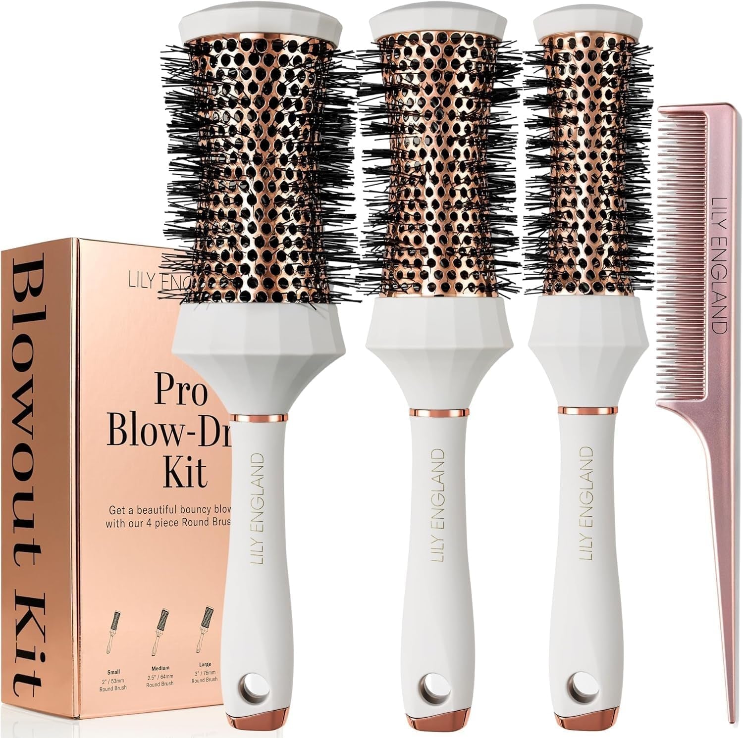 round Hair Brush Set, 4 Piece Professional Blow Dry Kit with 3 round Brushes and Comb for Styling, Beauty Gifts Sets for Women ATHLEXES
