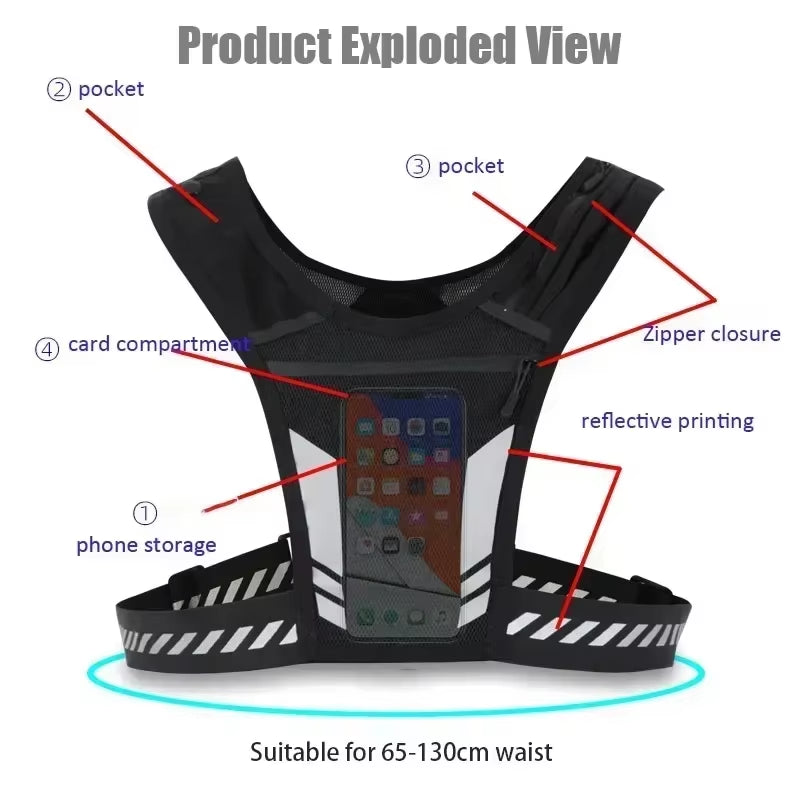 Reflective Running Backpack Universal Lightweight Sports Running Vest Mobile Phone Cards Bag for Jogging Fitness Men and Women ATHLEXES