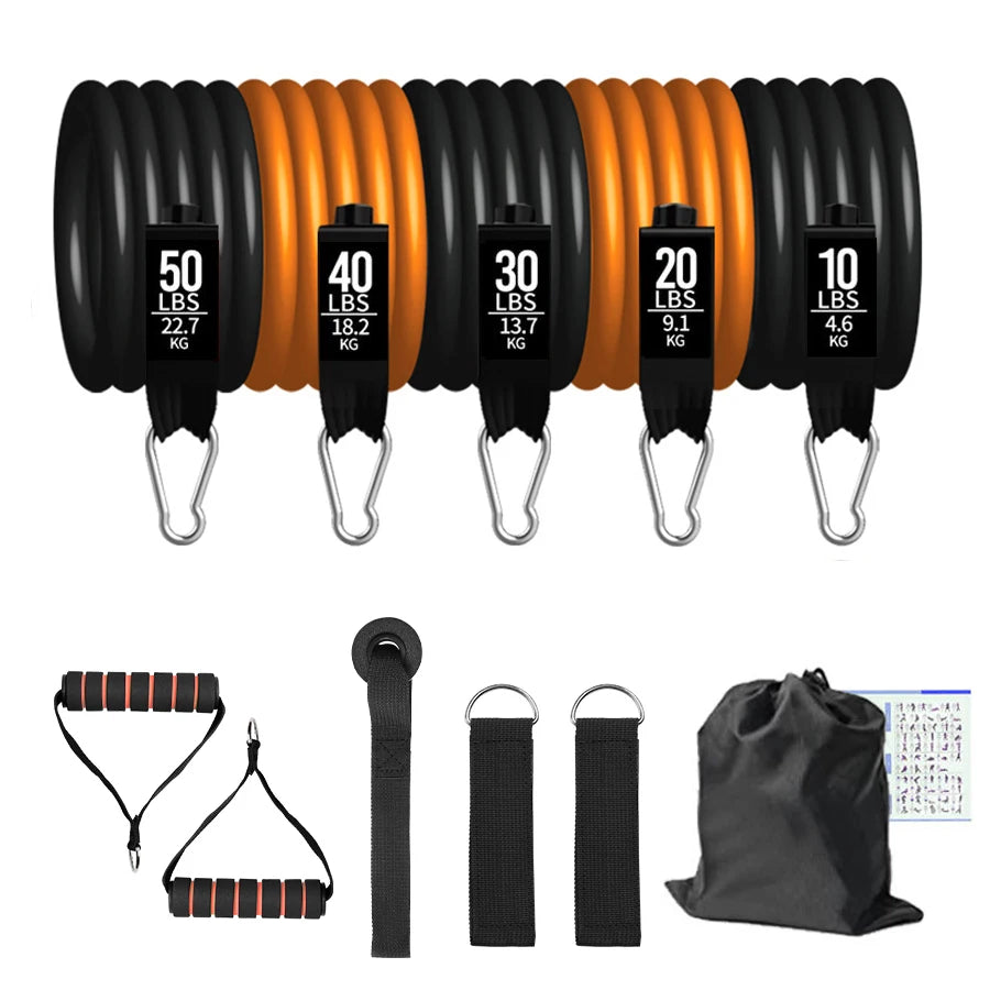Fitness Resistance Bands Set Yoga 5 Tube Workout Bands Home Exercise Bands with Door Anchor Handles Ankle Straps Gym Equipment ATHLEXES