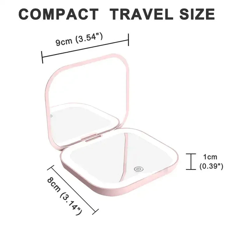 Compact Mini Gift Vanity Folding Cosmetic Mirror with Lights Portable Hand Held Small Pocket Travel Makeup Mirror 2X Magnifying ATHLEXES
