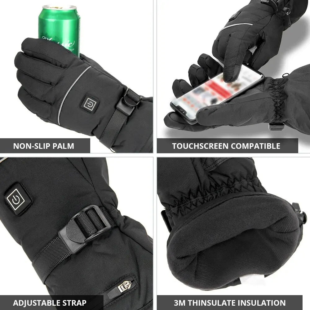 Electric Heating Gloves Waterproof Skiing Gloves Winter Motorcycle Riding Outdoor Gloves 3 Levels Heated Gloves ATHLEXES