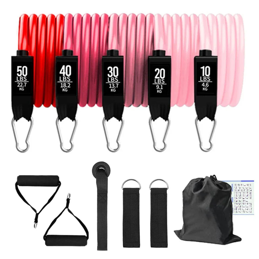 Fitness Resistance Bands Set Yoga 5 Tube Workout Bands Home Exercise Bands with Door Anchor Handles Ankle Straps Gym Equipment ATHLEXES