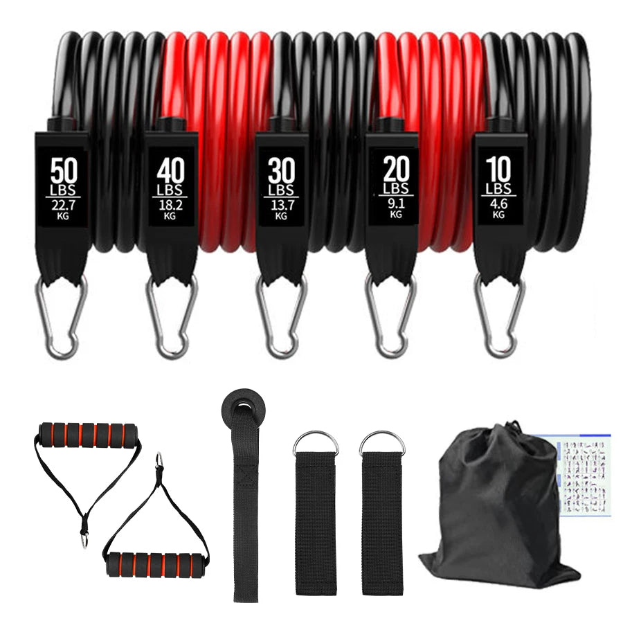 Fitness Resistance Bands Set Yoga 5 Tube Workout Bands Home Exercise Bands with Door Anchor Handles Ankle Straps Gym Equipment ATHLEXES