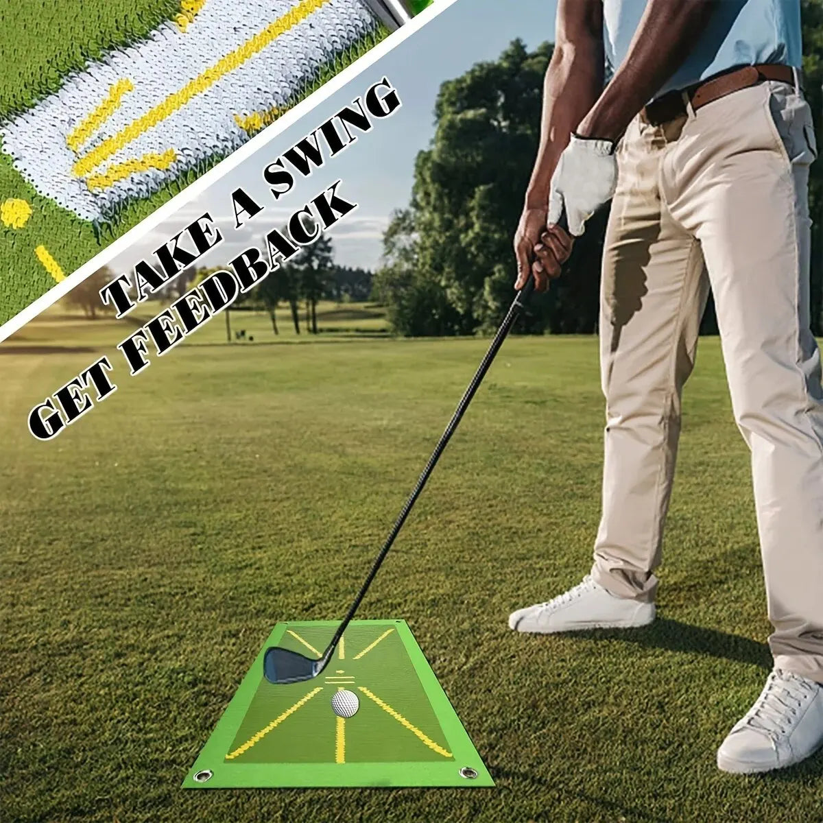 Golf Training Mat Kit for Swing Path Feedback Detection Correcting Hitting Posture Golf Practice Mat Advanced Guides Aid Pad ATHLEXES
